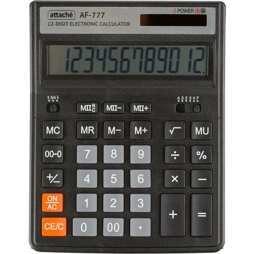 Калькулятор настоль. полноразм. Attache AF-777,12р, дв. пит,200x155мм, черный