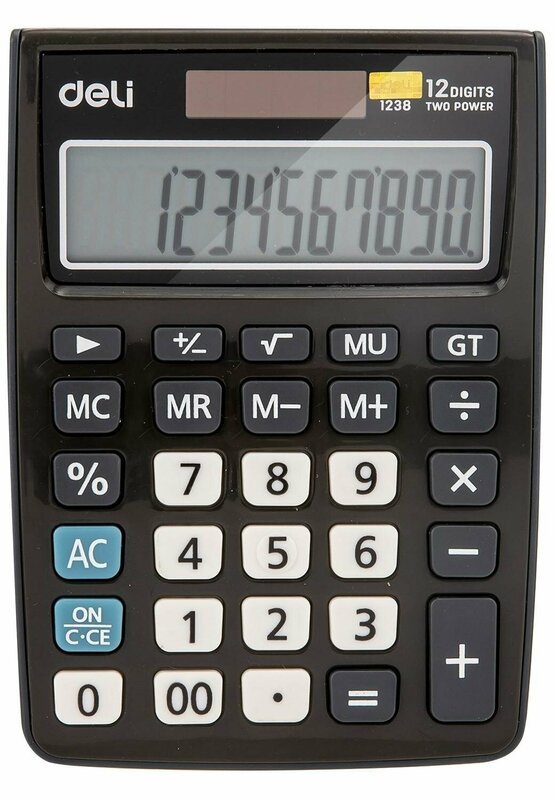 Калькулятор настольный комп. Deli E1238, 12-р, дв. пит, 145х105мм, серый