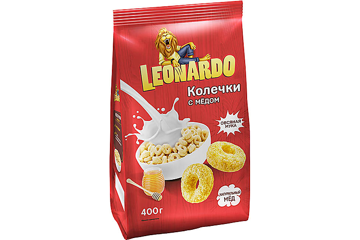 «Leonardo», готовый завтрак «Колечки с мёдом», 400 г, 2 штуки