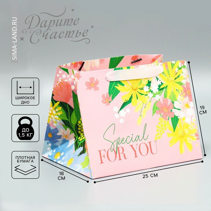 Пакет подарочный с широким дном, упаковка, «Special for you», 25 х 19 х 18 см (арт. 9205945)