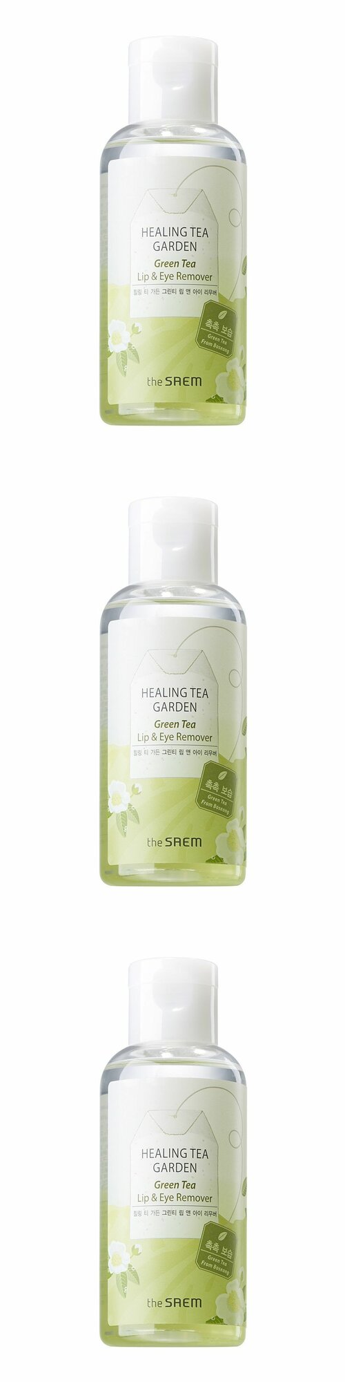 The Saem Средство для снятия макияжа Healing Tea Garden Green Tea Lip & Eye Remover, Vegan, 150 мл, 3 шт.