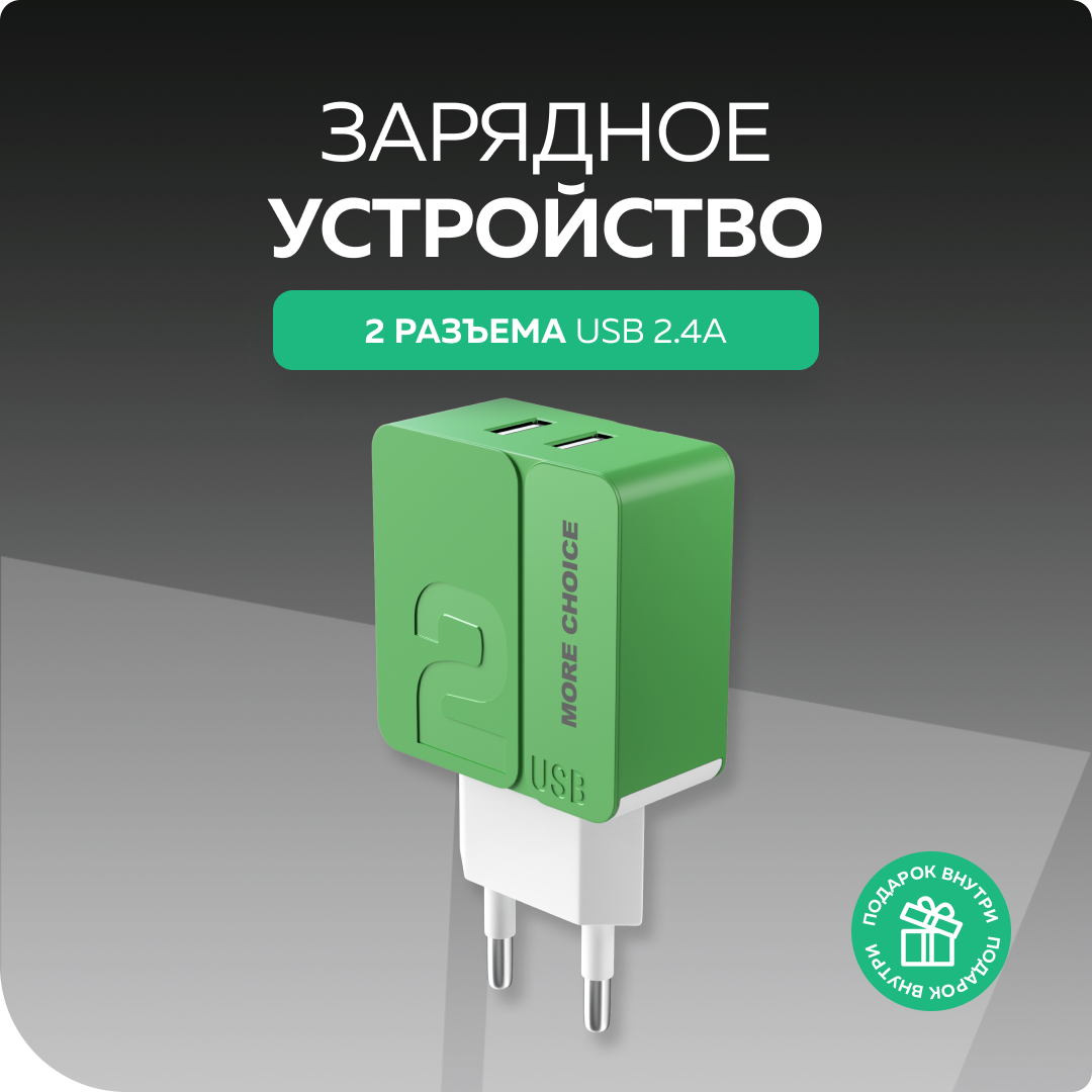 Сетевое зарядное устройство 2USB 2.4A More choice NC46 White Grey