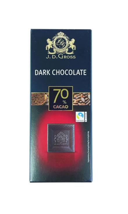 Темный шоколад, J. D. Gross Dark Chocolate, содержание какао 70%, 125гр. Германия