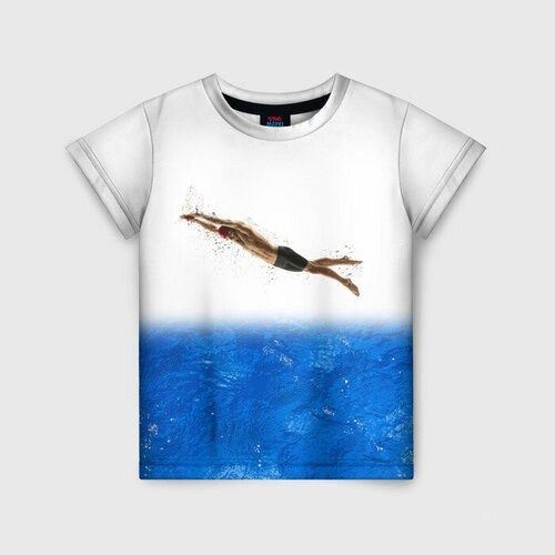 Детская футболка 3D Спортивное плавание Aqua sport, 170 см (15 лет), белый