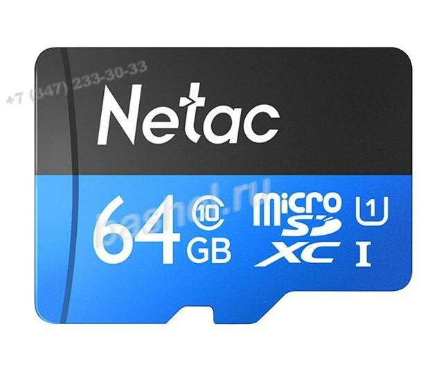 Карта памяти Netac MicroSD card P500 Standart 64GB w/SD adapter, NeTac