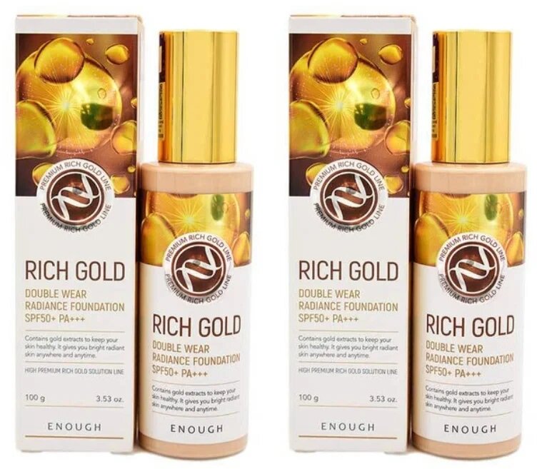 Основа тональная с золотом Enough Premium Rich Gold Double Wear Radiance Foundation, тон 21, 100 мл, 2 шт