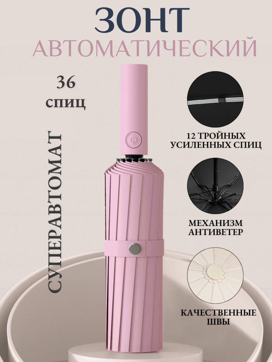 фото Зонт женский автомат антиветер 36 спиц