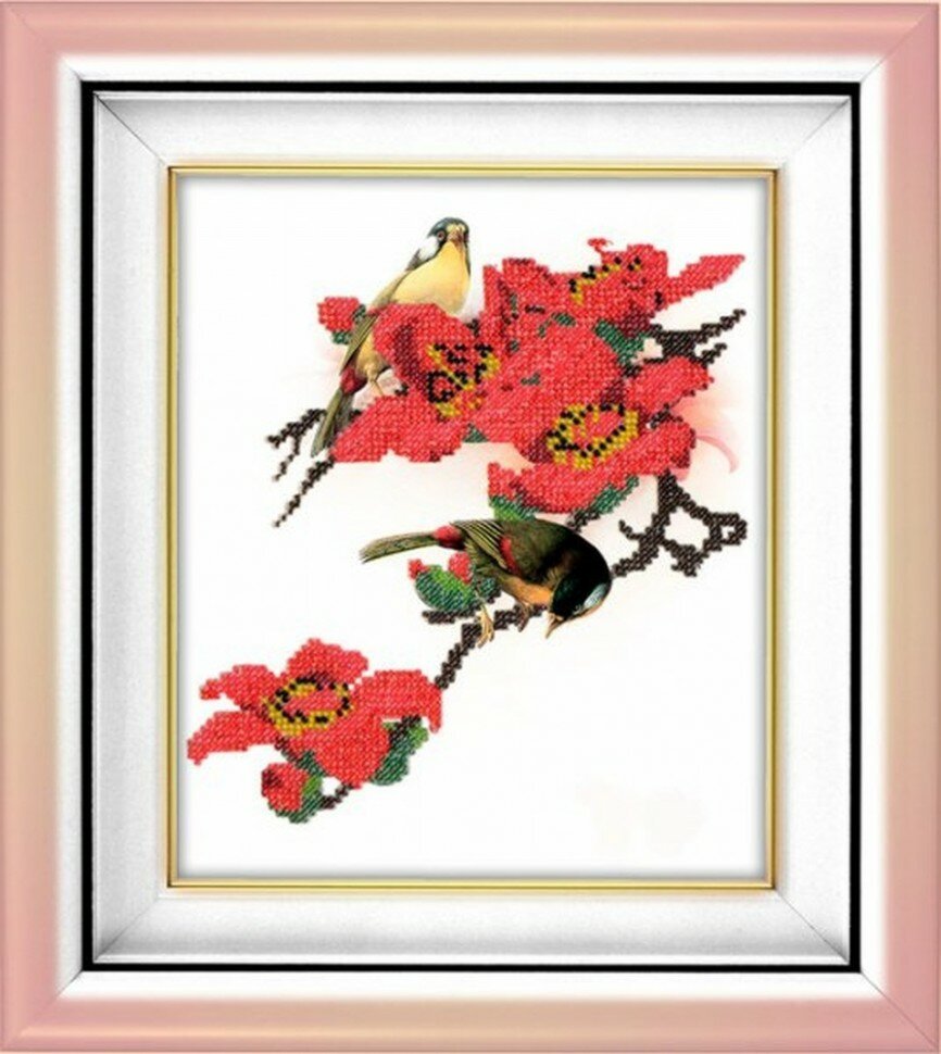 Птицы в цветах #В-17 Вышиваем бисером Набор для вышивания 19 x 20 см Вышивка бисером