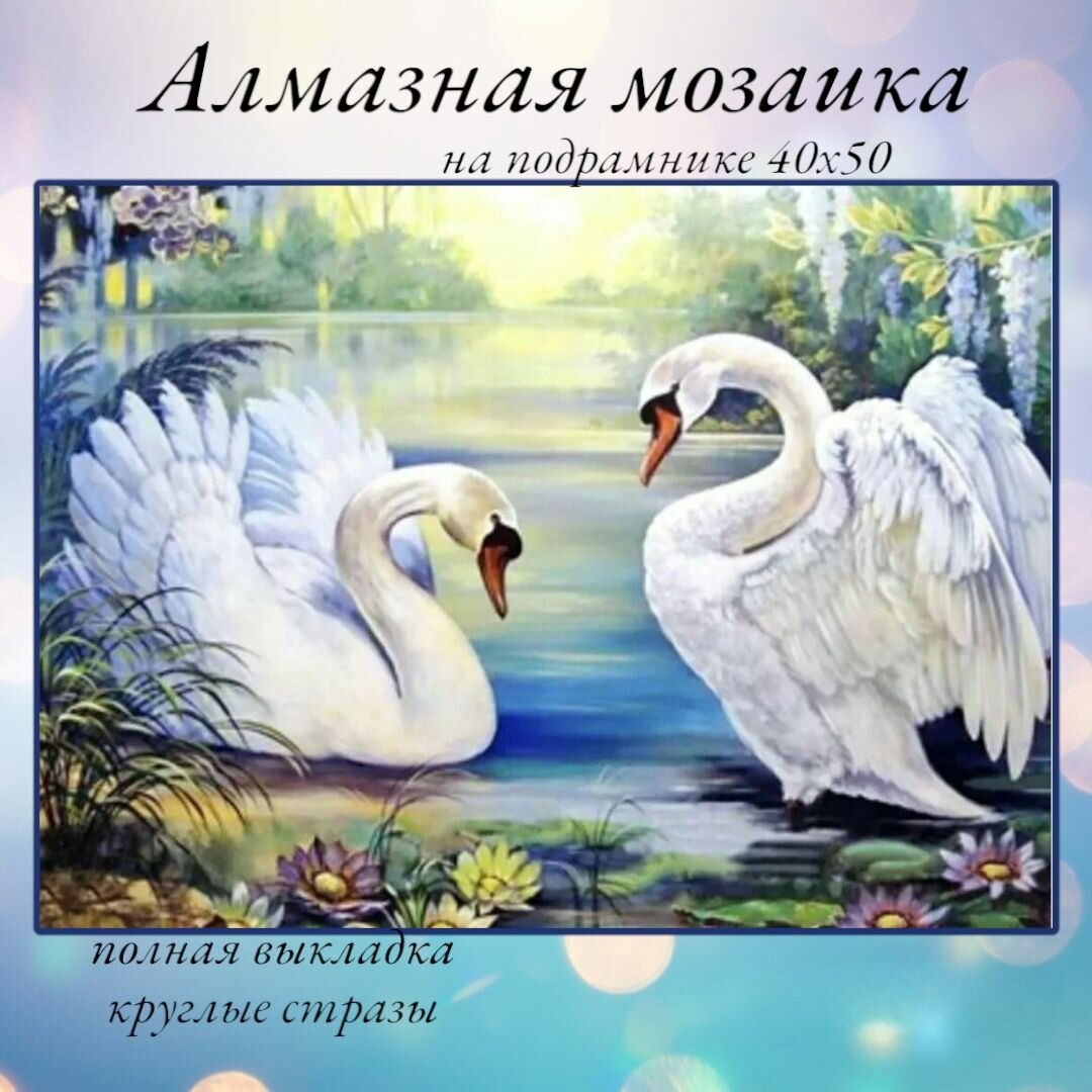 Алмазная мозаика, алмазная живопись на подрамнике 40х50 Картина стразами "Лебеди"