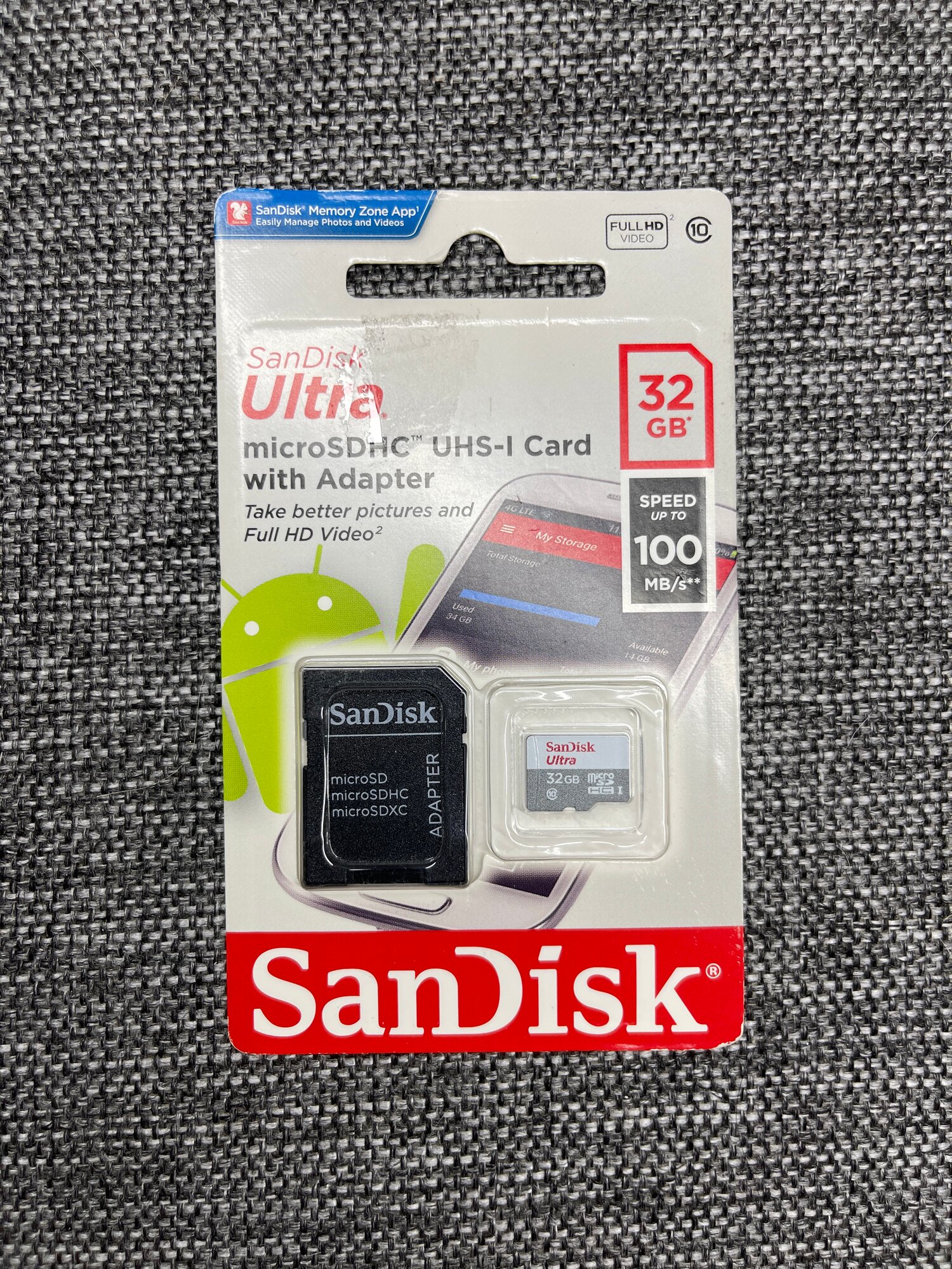 Карта памяти SanDisk microSDHC 32 ГБ Class 10, V10, A1, UHS-I, R 100 МБ/с, адаптер на SD, 1 шт, черный