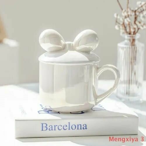 Кружка для чая с крышкой в форме бантика 300мл. Цв- белый