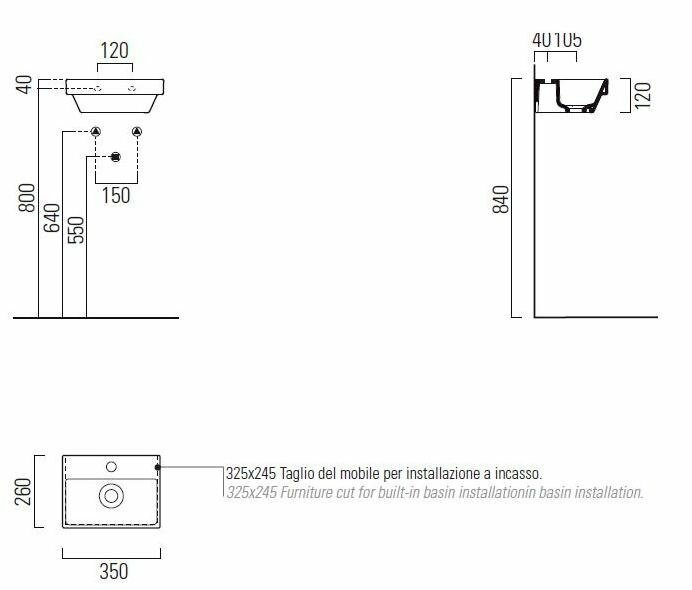 Раковина подвесная/встроенная GSI NORM 8650111 1 hole, с отверстием под смеситель