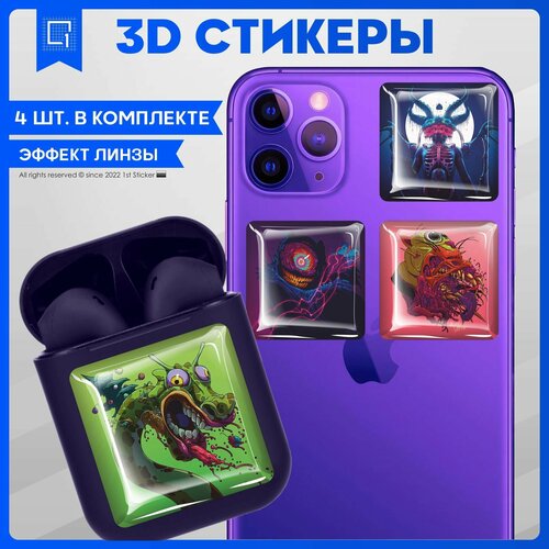 Наклейки на телефон 3D Стикеры Неоновые монстры