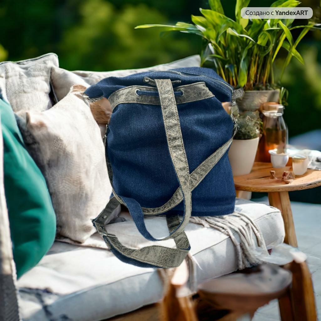 Рюкзак Королевство Птички & Бабочки, фактура гладкая, рельефная, синий — фото 1