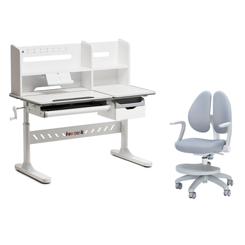 Комплект парта Fiore II Grey + кресло Primo Grey с подлокотниками и подставкой