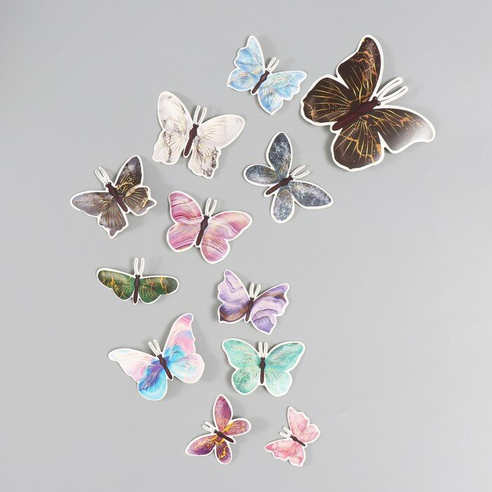 Декоративные элементы Арт Узор "Бабочки", Мрамор с золотом, картон, 4-10 см, 12 шт