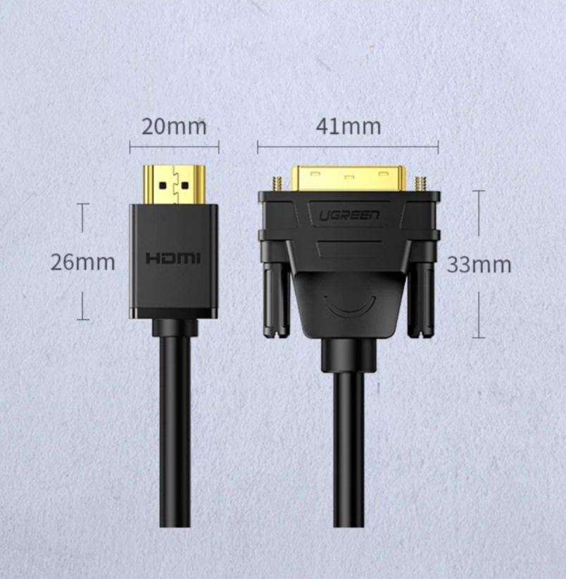 Кабель Ugreen HDMI - DVI-D (24+1), 30 AWG, OD 7.3 мм, 1080@60ц, 3 м (10136)