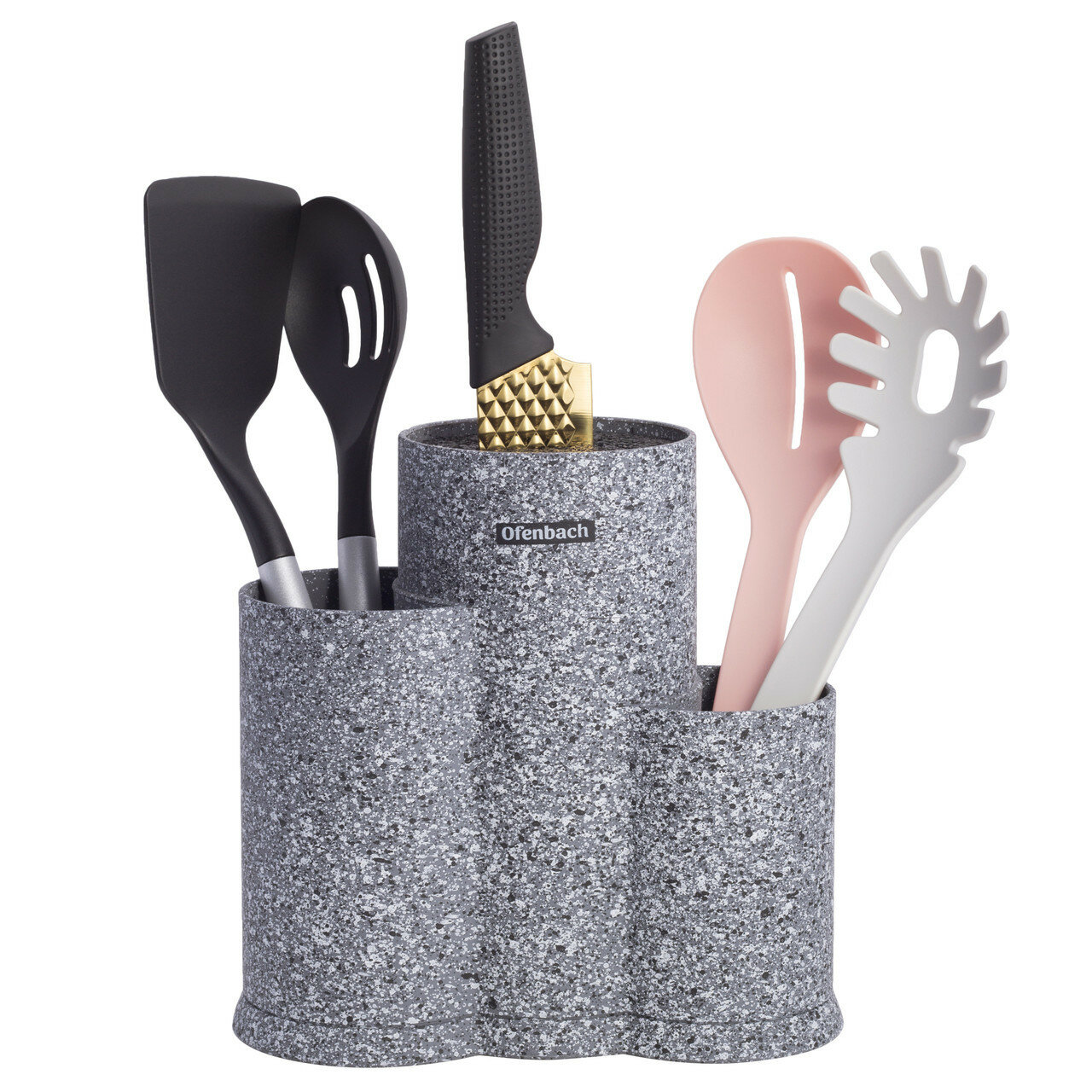 Подставка для ножей и кухонных принадлежностей тройная Ofenbach NB100212 (серый)