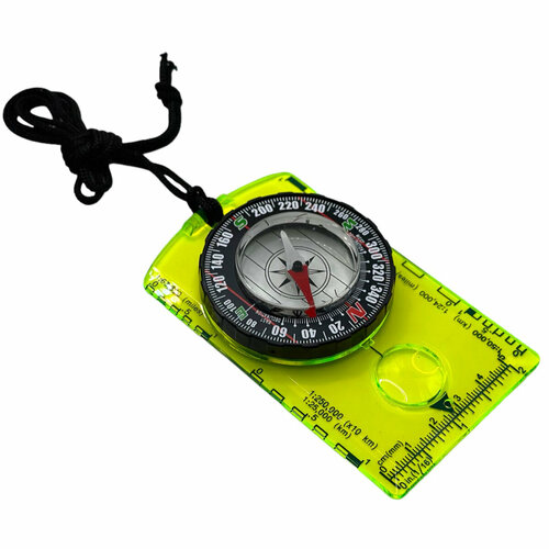 Жидкостный туристический компас c лупой, и линейкой, размер 10х6см