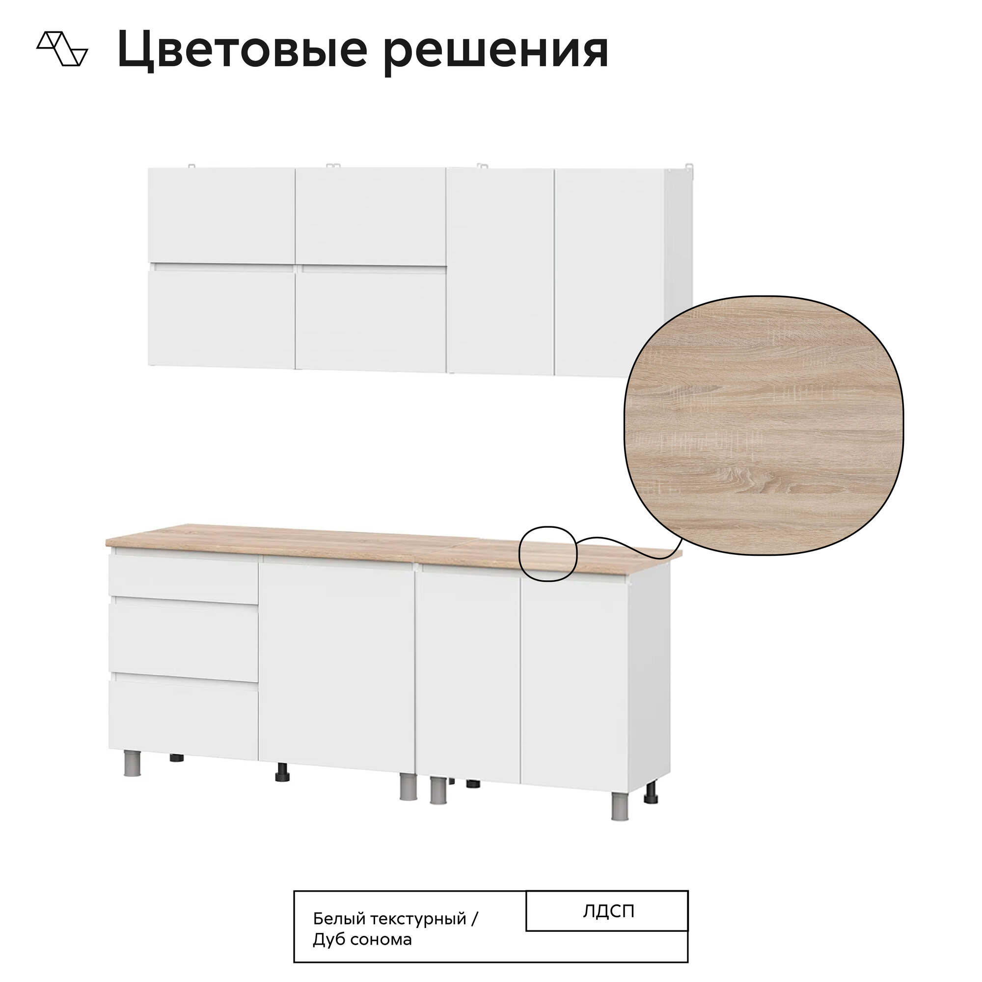 Кухонный гарнитур прямой Нонтон Грейс 2.0 м белый текстурный / дуб сонома — фото 1