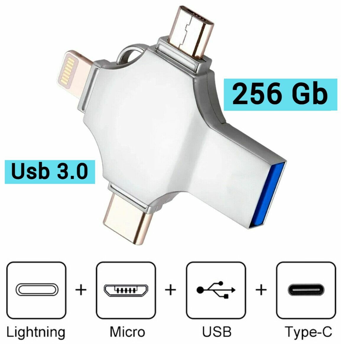 USB-флеш-накопитель Крестовая флешка 256 gb 256 ГБ, серебристый 3.0