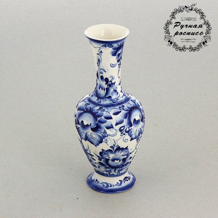 фото Ваза с узким горлом, гжель (комплект из 2 шт)