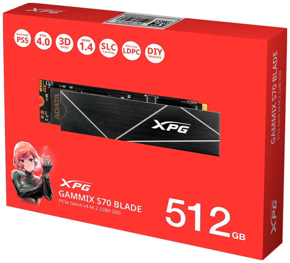 SSD накопитель Adata M.2 512 Гб GAMMIX S70 BLADE PCIe 4.0 (AGAMMIXS70B-512G-CS) — фото 1