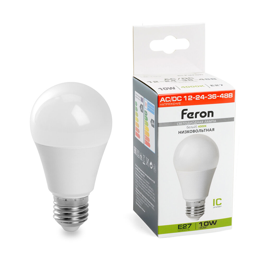 Лампа светодиодная низковольтная Feron LB-192 Шар E27 10W 12-48V 4000K, 3 шт.