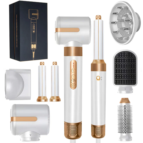 Фен-щетка для волос профессиональный Фен-щётка с вращающейся насадкой 7 В 1 стайлер для волос с насадками белый 11149₽