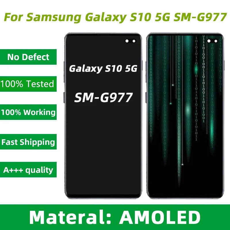 Супер AMOLED дисплей для Samsung Galaxy S10 5G G977 G977F ЖК-дисплей с сенсорным экраном и дигитайзером, сменная панель с рамкой, 6,7 дюйма, With Black Frame