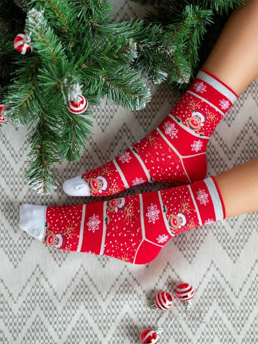 Носки Just Socks, размер 23-25, белый-красный — фото 1
