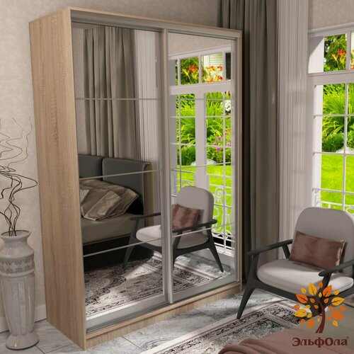 Изображение товара Шкаф-купе ЭльфОла "Квадро" 180*45*220 см, дуб сонома, фасады зеркало