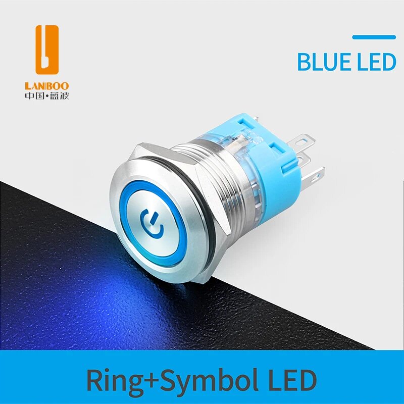 Кнопочный выключатель 19 мм, синий LED Ring Power