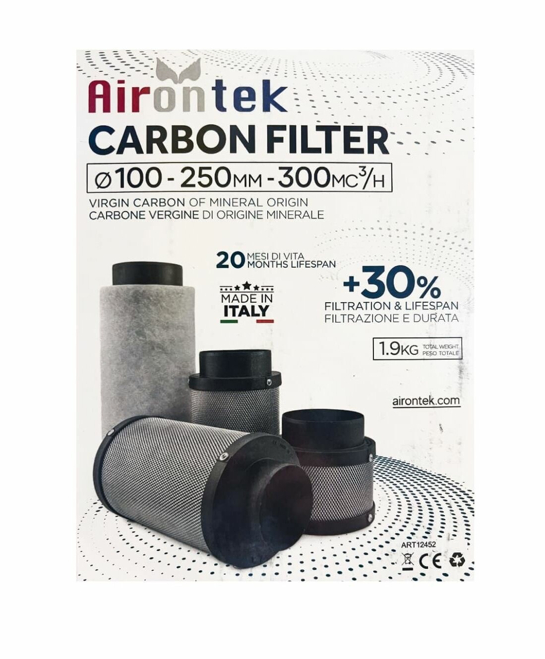 Непроходной угольный фильтр Airontek Carbon Filter Italy d100 300 куб. м./ч.
