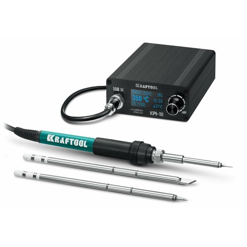 Программируемая паяльная станция KRAFTOOL KPI-10, 50 - 480C, 100 Вт, 3 жала Т12, 55343