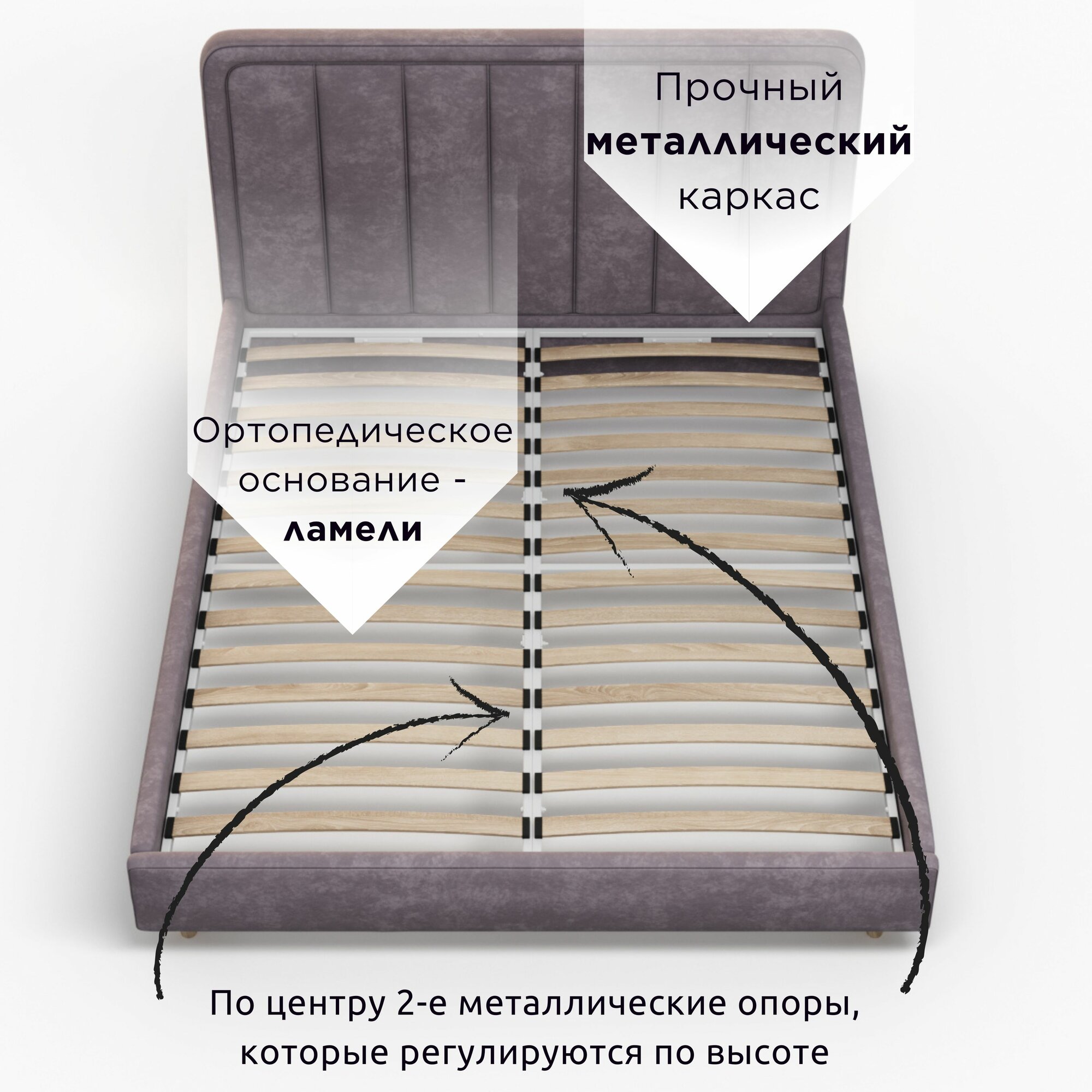 Кровать двуспальная DarDav Дабл 200х160 с высоким мягким изголовьем фиолетовая — фото 1
