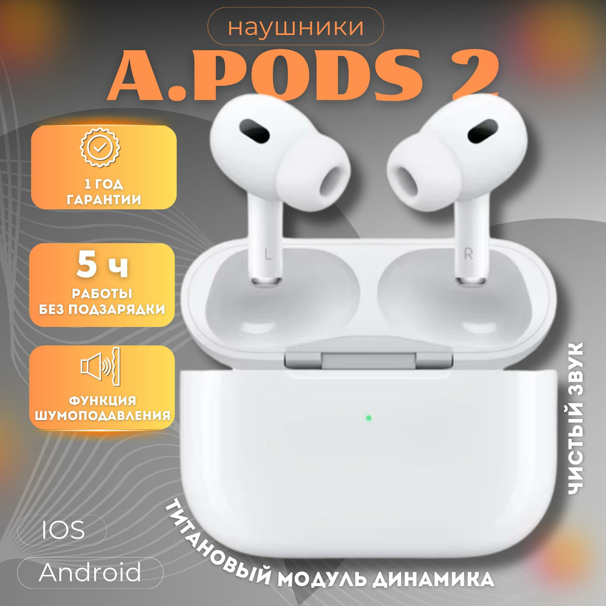 Беспроводные наушники A Pods Pro 2 PREMIUM Bluetooth c шумоподавлением для iPhone и Android