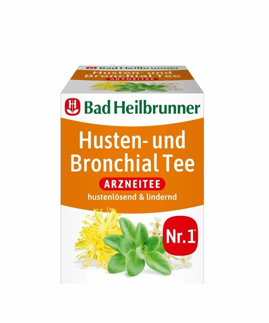 Bad Heilbrunner Чай лечебный от кашля и бронхитов 8 пакетиков 16 г  Arzneitee Husten  Bronchial Tee 8 Beutel 16 гр Германия