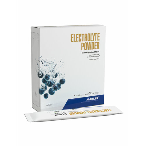 Электролиты Maxler Electrolyte Powder - Черника, 15х6,8 г - Поддержка электролитного баланс - Комплекс микроэлементов