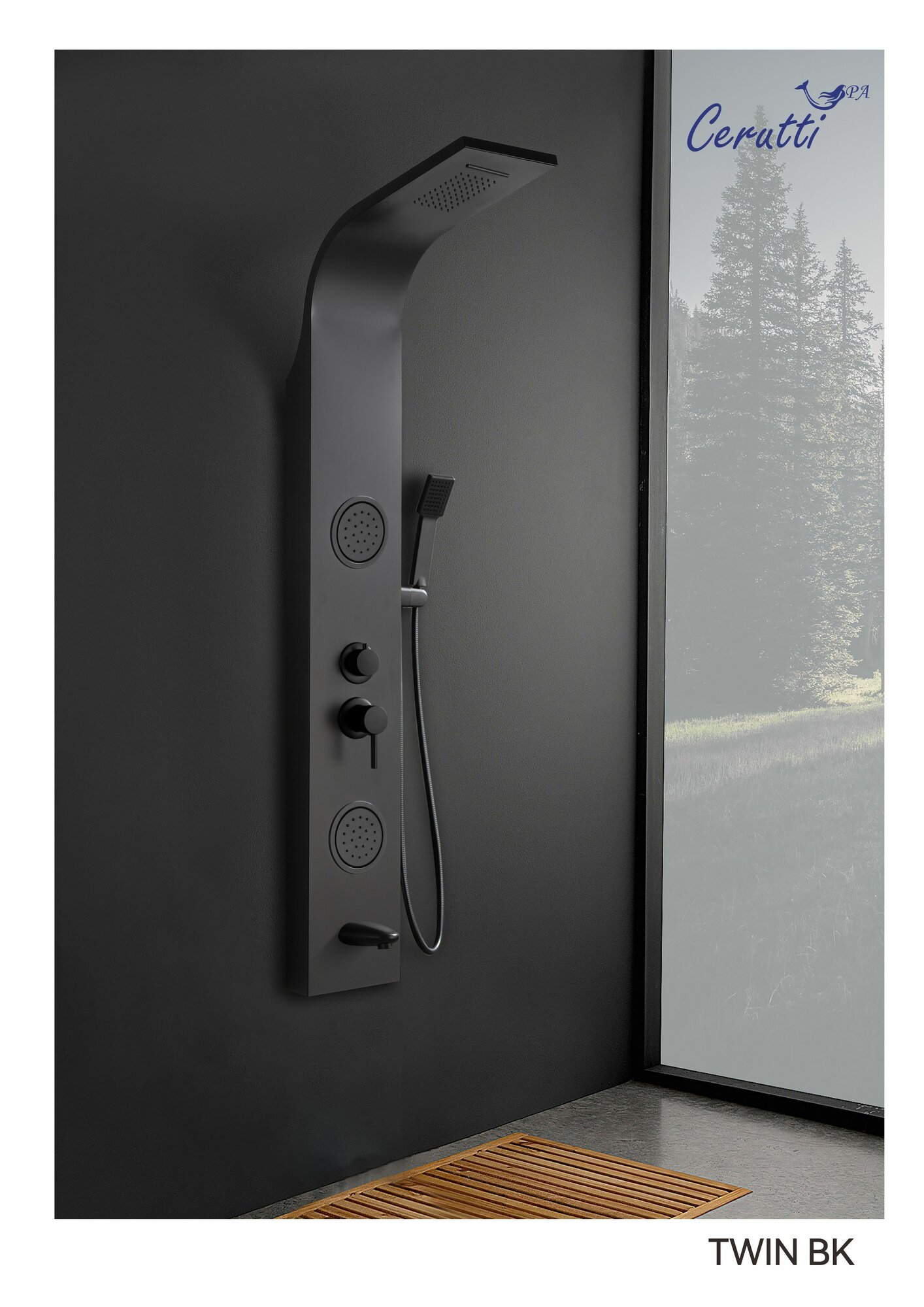 Душевая панель Ceruttispa TWIN BK из нержавеющей стали с форсунками, черный