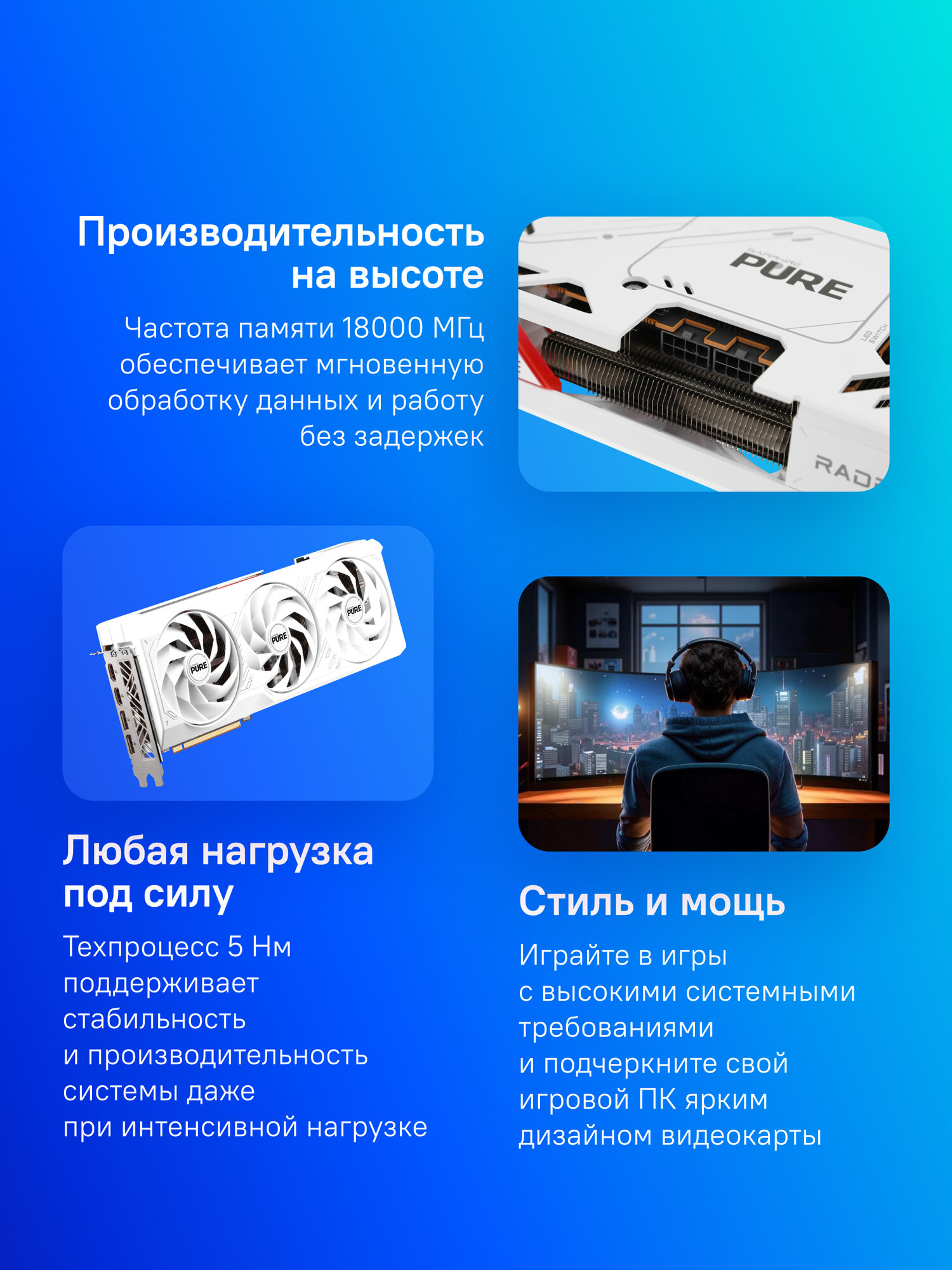 Видеокарта Sapphire PCI-E 4.0 11335-03-20G PURE RX 7700 XT GAMING OC AMD RX7700XT 12Gb 192bit GDDR6 — фото 1
