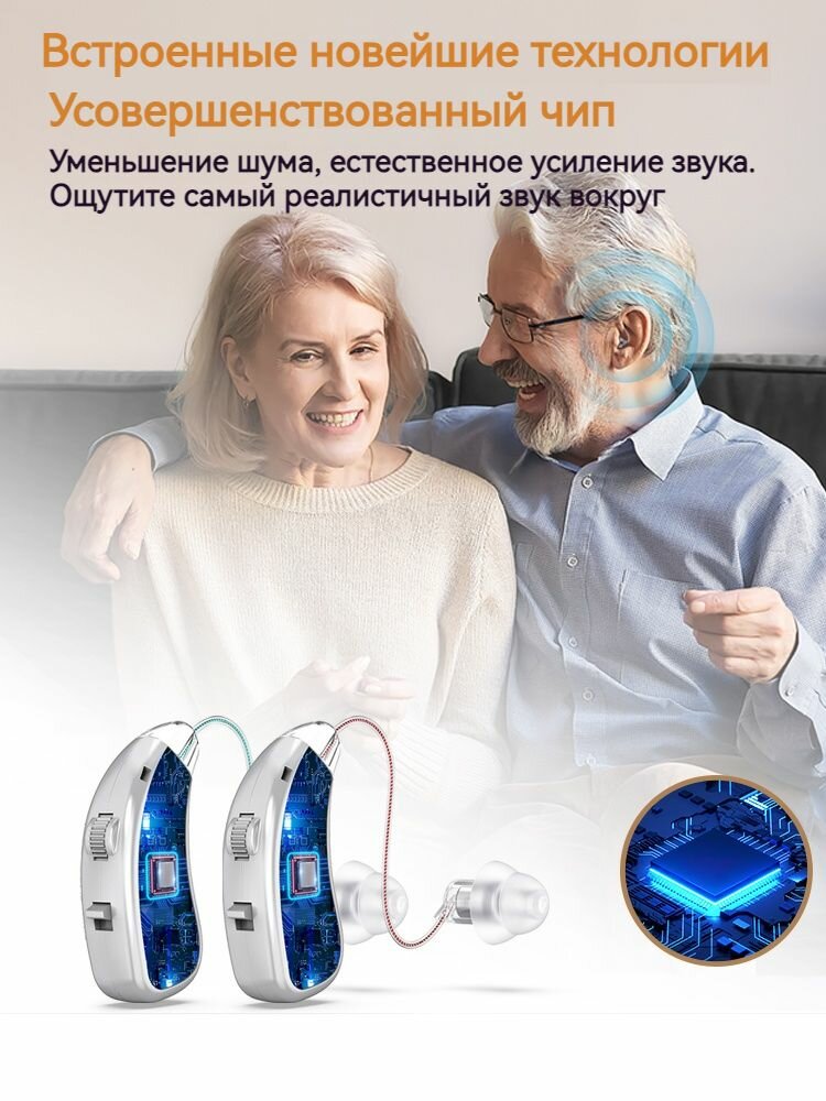 Изображение Слуховой аппарат для пожилых с зарядным устройством цифровой серебро