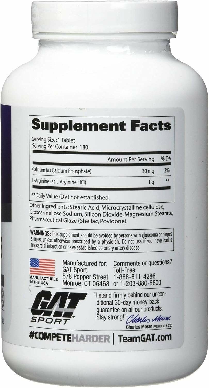 Аминокислота GAT L-Arginine 180 таблеток — для выносливости и восстановления — фото 1