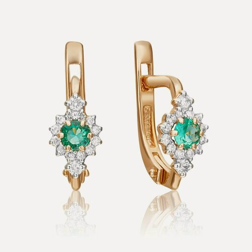 Изображение товара Серьги, красное золото, 585 проба, бриллиант, изумруд