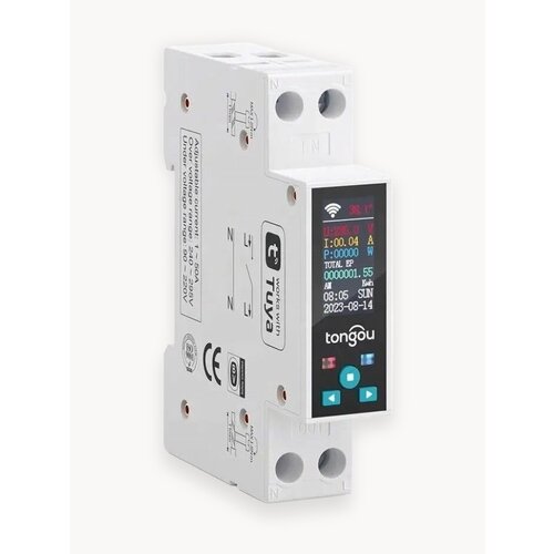 Умный автоматический выключательTongou TO-Q-SYS-JWT на DIN рейку Счётчик электроэнергии циклический таймер защита по напряжению и току Управление через Tuya SmartLife или Digma Smart 1-50A 4400₽