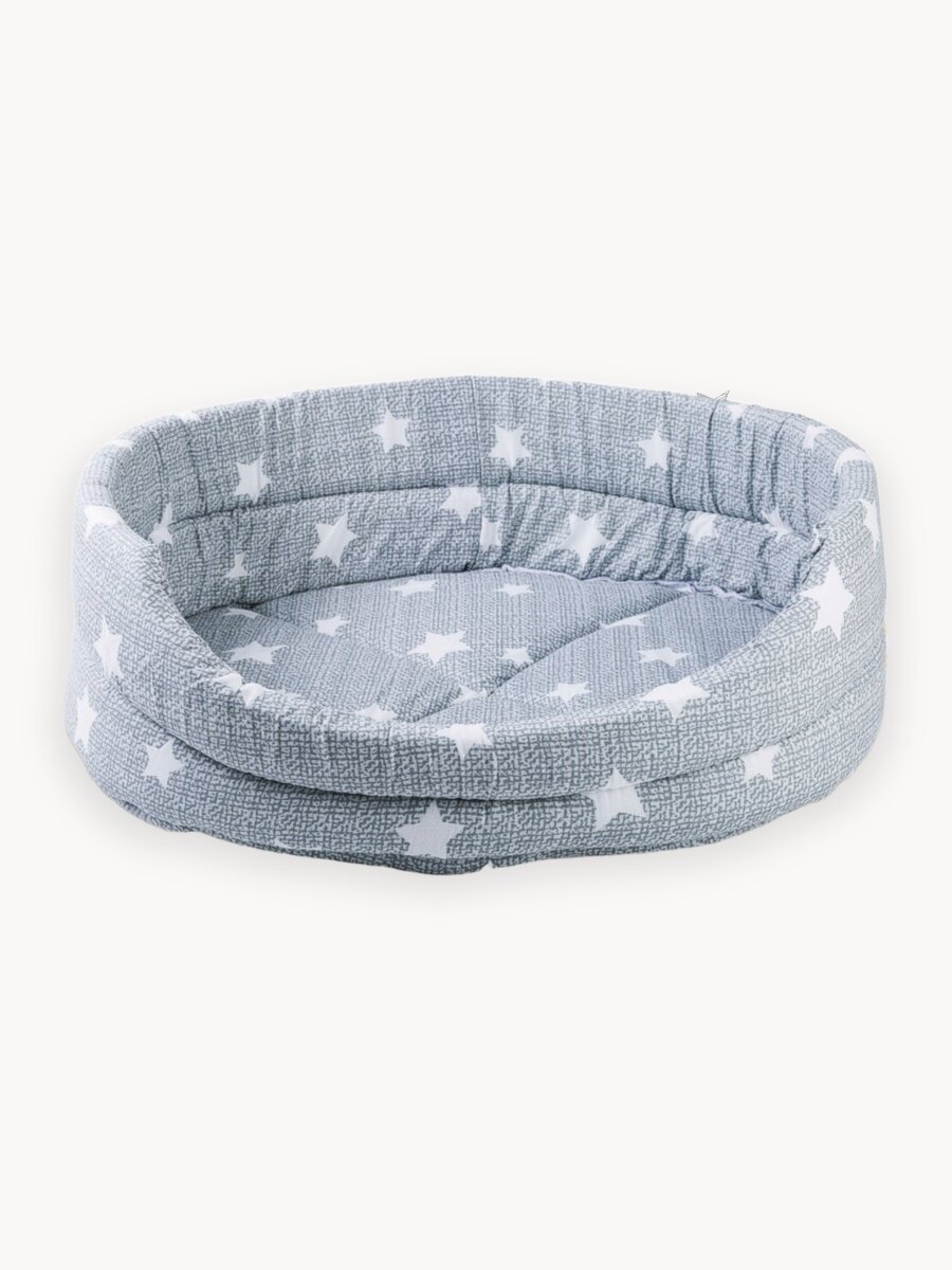Лежанка с бортиком для животных Petmil "Релакс" 50х40 см Серая с белыми звездами