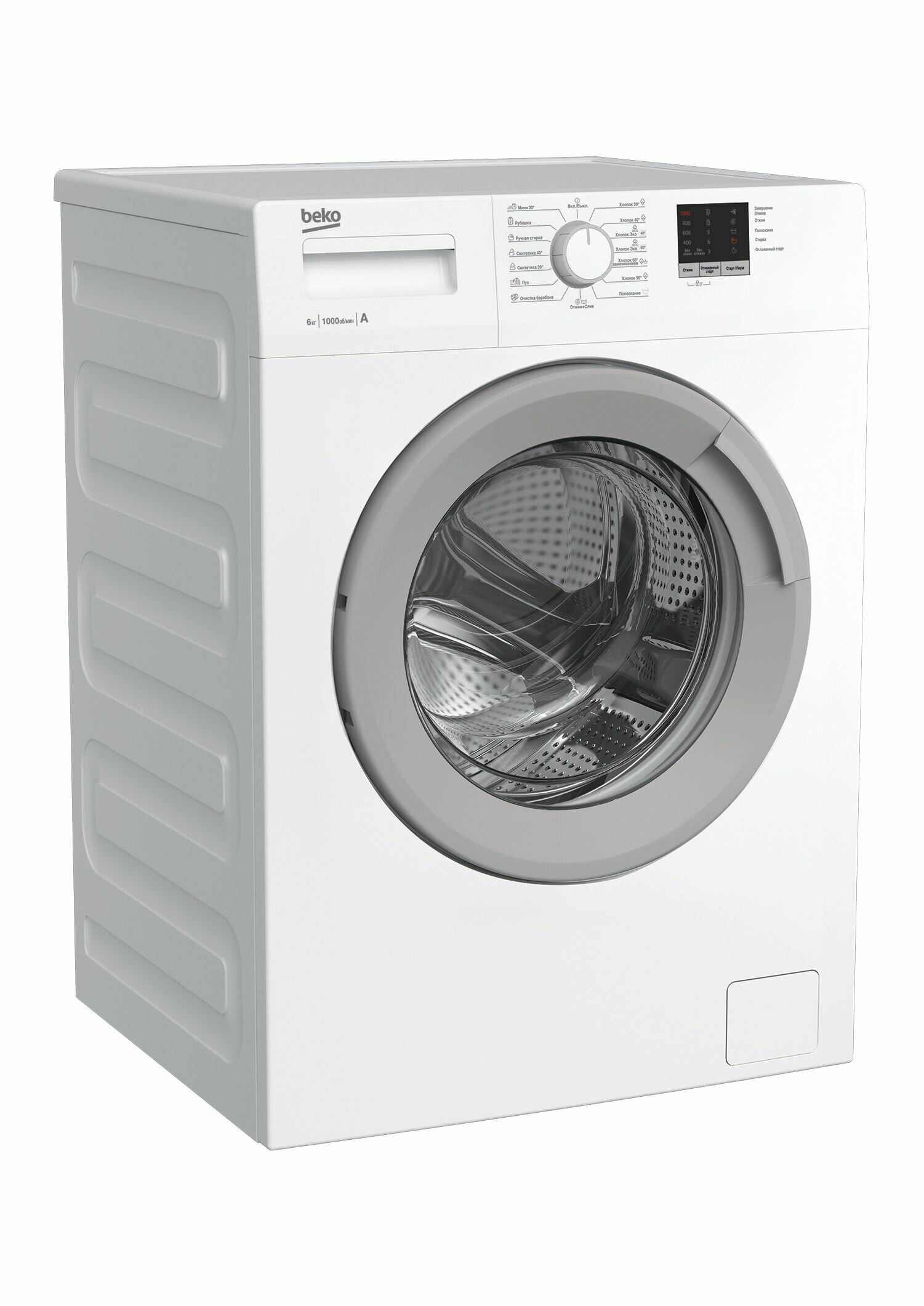Изображение Узкая стиральная машина Beko ELE67511ZSW, 6кг, 1000 об./мин, 15 программ, дисплей, белая