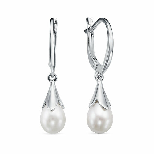 Серьги с подвесками Злато Кострома серебро 925 проба родирование золочение жемчуг размер 7 мм длина 31 см серебристый 2675₽