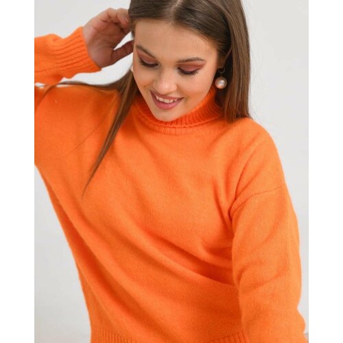 Свитер размер 40/44, оранжевый свитер с горлом женский вязанный универсальный размер 42 46