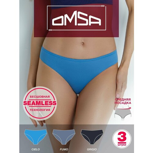 фото Трусы omsa, 3 шт., размер 48 (4/l), голубой, серый